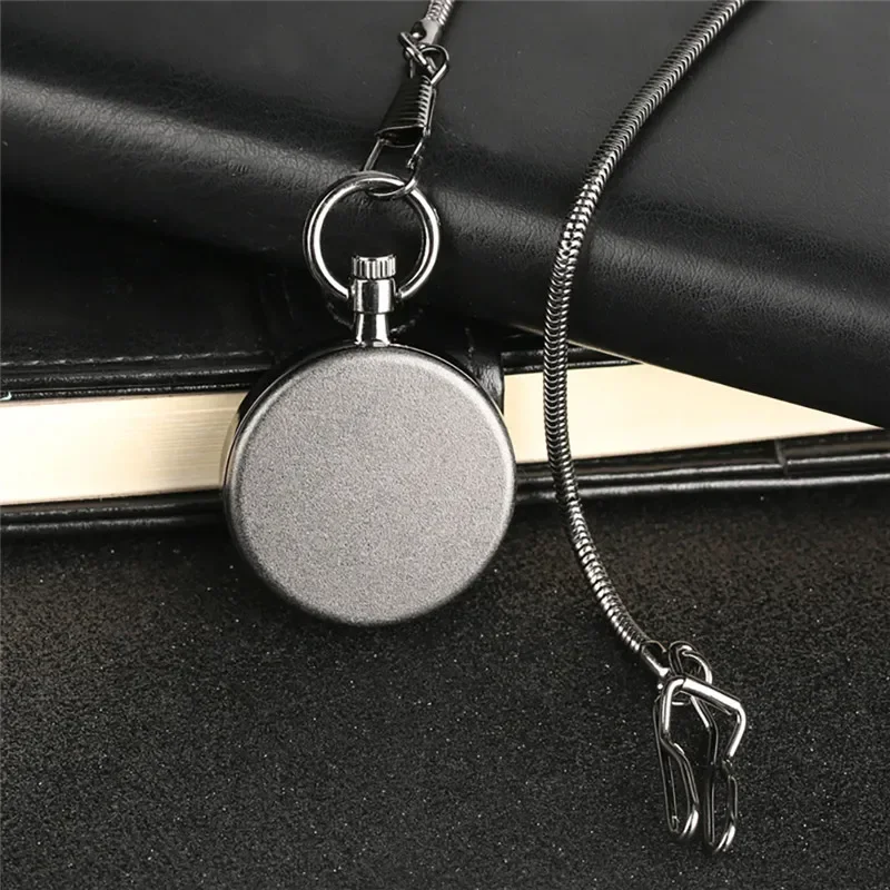 Black/Silver Turntable Dial Pocket Watch Quartz Black Pendant Snake Chain Clock for Men Women Creative Timepiece Gifts