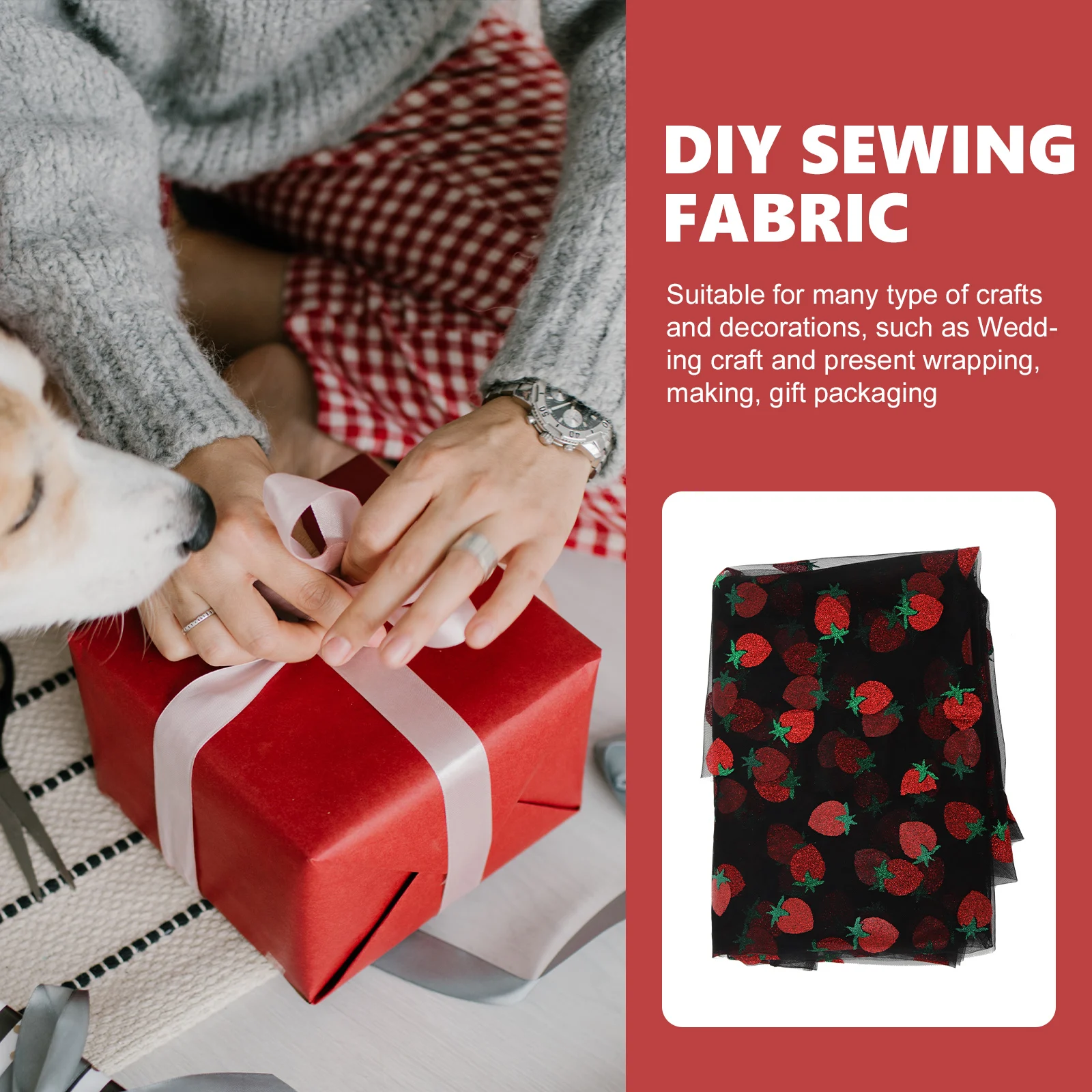 

1 Roll Strawberry Pattern Net Tulle Fabric Diy Craft Sewing Material For Wedding Valentine Gift Wrap Multi-Function Cuttable