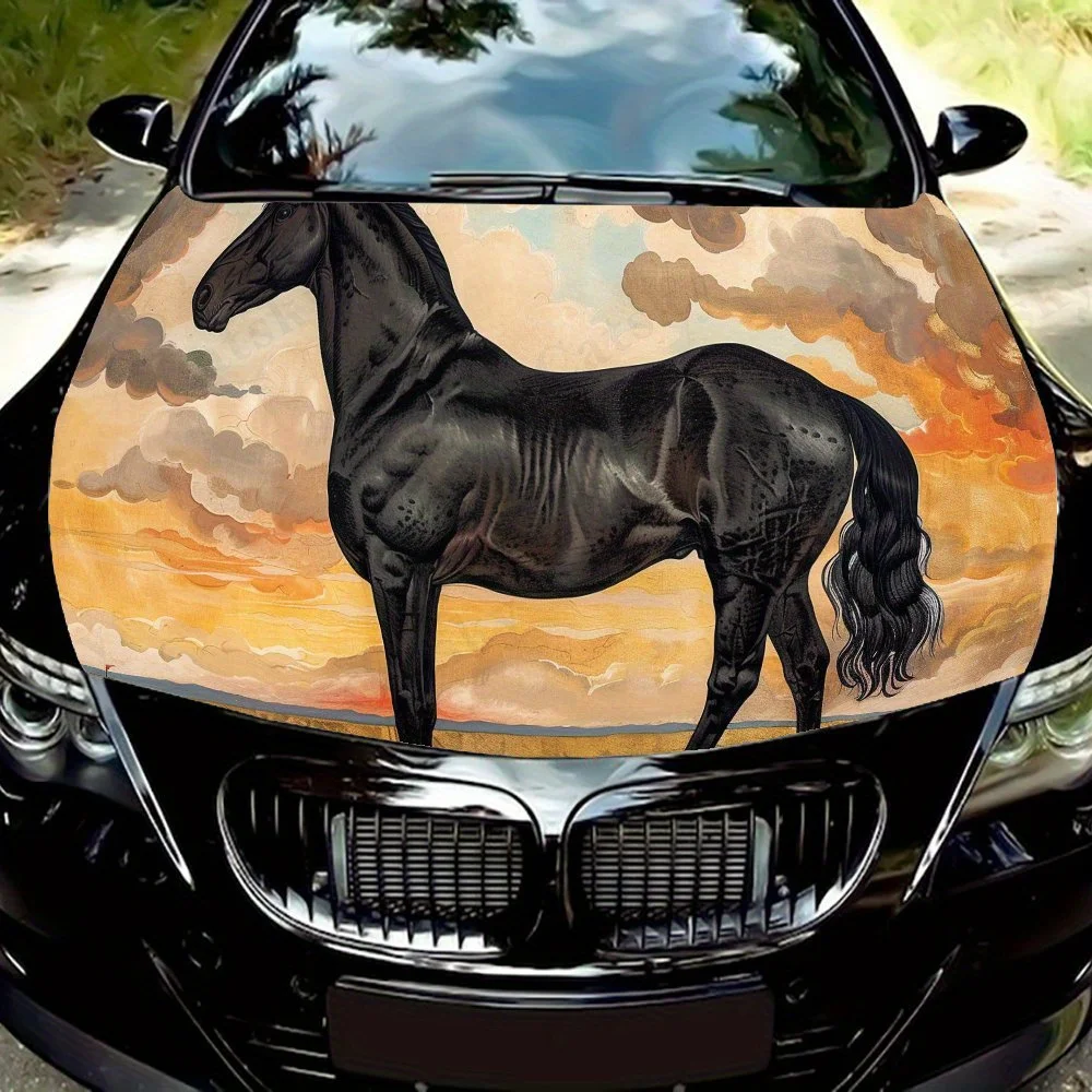 

Наклейки на капот автомобиля с узором «Сумерки черной лошади», водонепроницаемые самоклеящиеся, устойчивые к царапинам, легко приклеиваемые, прочные автомобильные наклейки из ПВХ