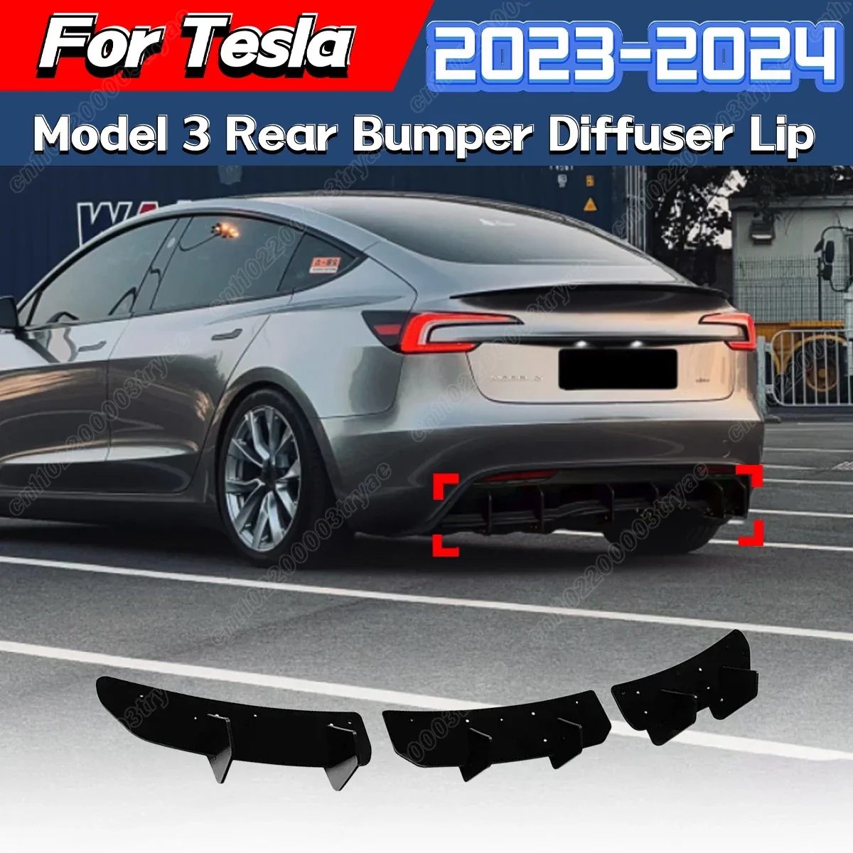 

Для Tesla Model 3 2023 2024, задний бампер, спойлер, диффузор, лезвие для губ, стиль, защитный чехол для губ, комплект для модификации кузова автомобиля