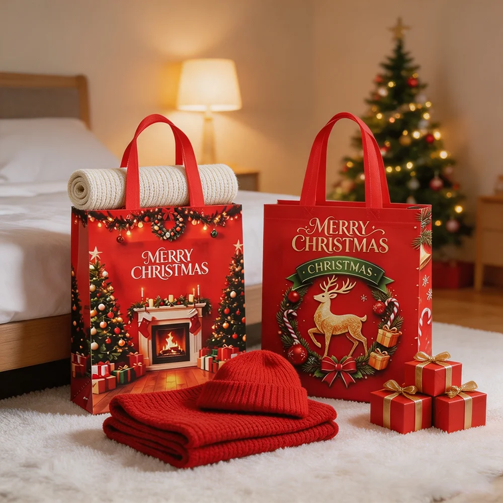 Gift Wrapping Bag Red Festival Gift Bag Laminated Gift Bag Christmas Themed For Snack Gifts New Year
