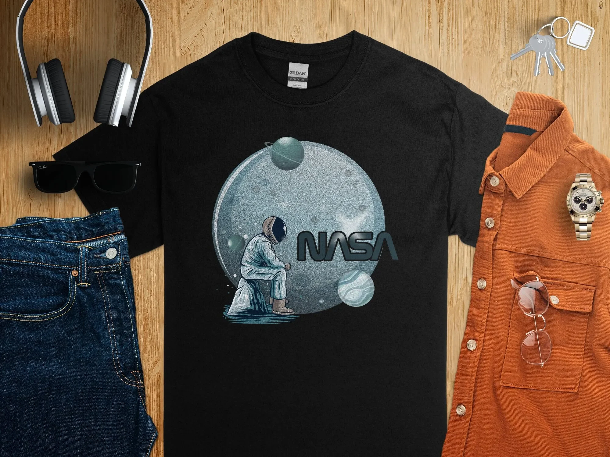 T-shirt inspiré de la contemplation d'astronaute, Explorer spatial pour hommes et femmes, vêtements cosmiques uniques et décontractés