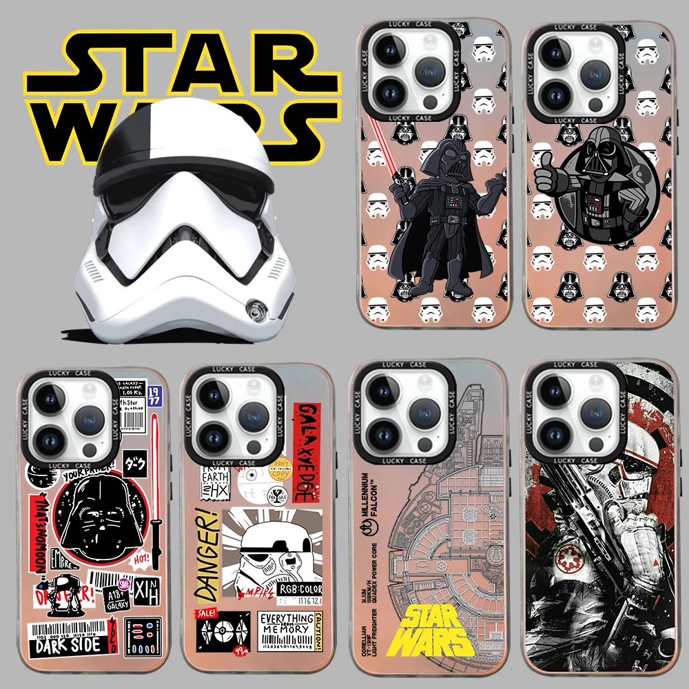 Cartoon Anime S-Star W-Wars Phone Case for iPhone 15 14 13 12 11 Pro Max X XR 7 8 Plus Matte Aurora Laser Gradient Luxury Cover