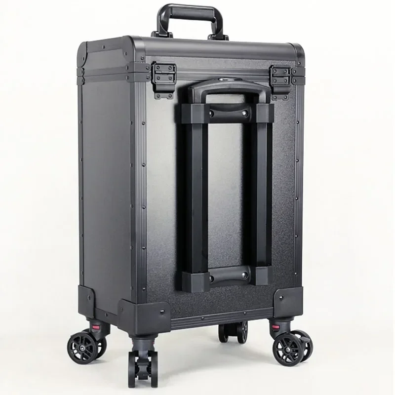 Совершенно новая профессиональная коробка для макияжа из алюминиевого сплава, тележка с визажистом, портативный замок большой емкости, вышивка, красивые волосы