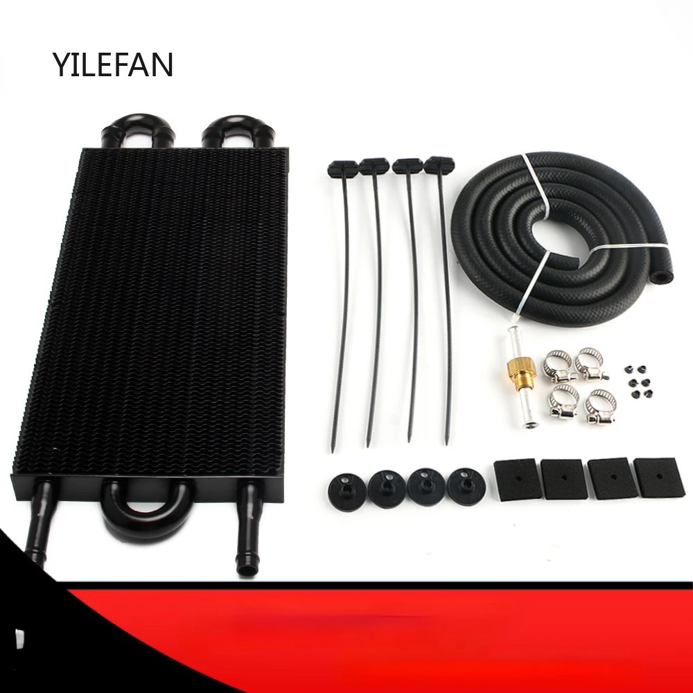 Car Oil Cooler Radiator, Car Universal 8 Row 254mm/10in Remote Transmission Oil Cooler Kit Auto Manual Radiator Converter