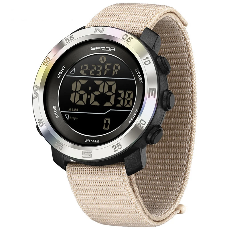 

SANDA SD2213 Спортивные электронные часы 5ATM Водонепроницаемый ночник Дисплей Счет шагов Время/счет обратного отсчета Открытый тактический часы