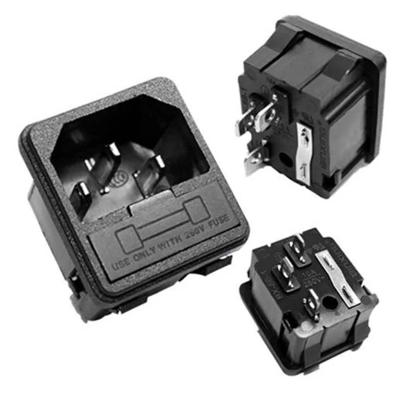 Supply Black Copper 10A 250V IEC320-C14 with FUSE universal electrical AC power socket PDU industrial cabinet wiring socket