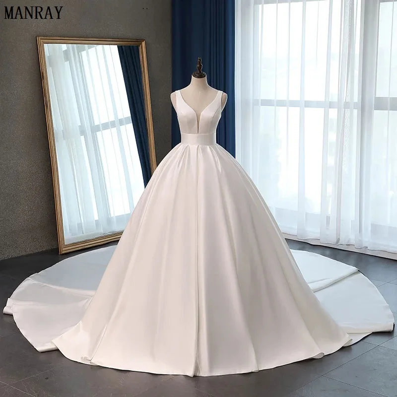 

MANRAY Elegant Wedding Dress 2023 Corset Long Train Bridal Ball Gowns Plus Size Customized Made Satin Vestido De Noiva