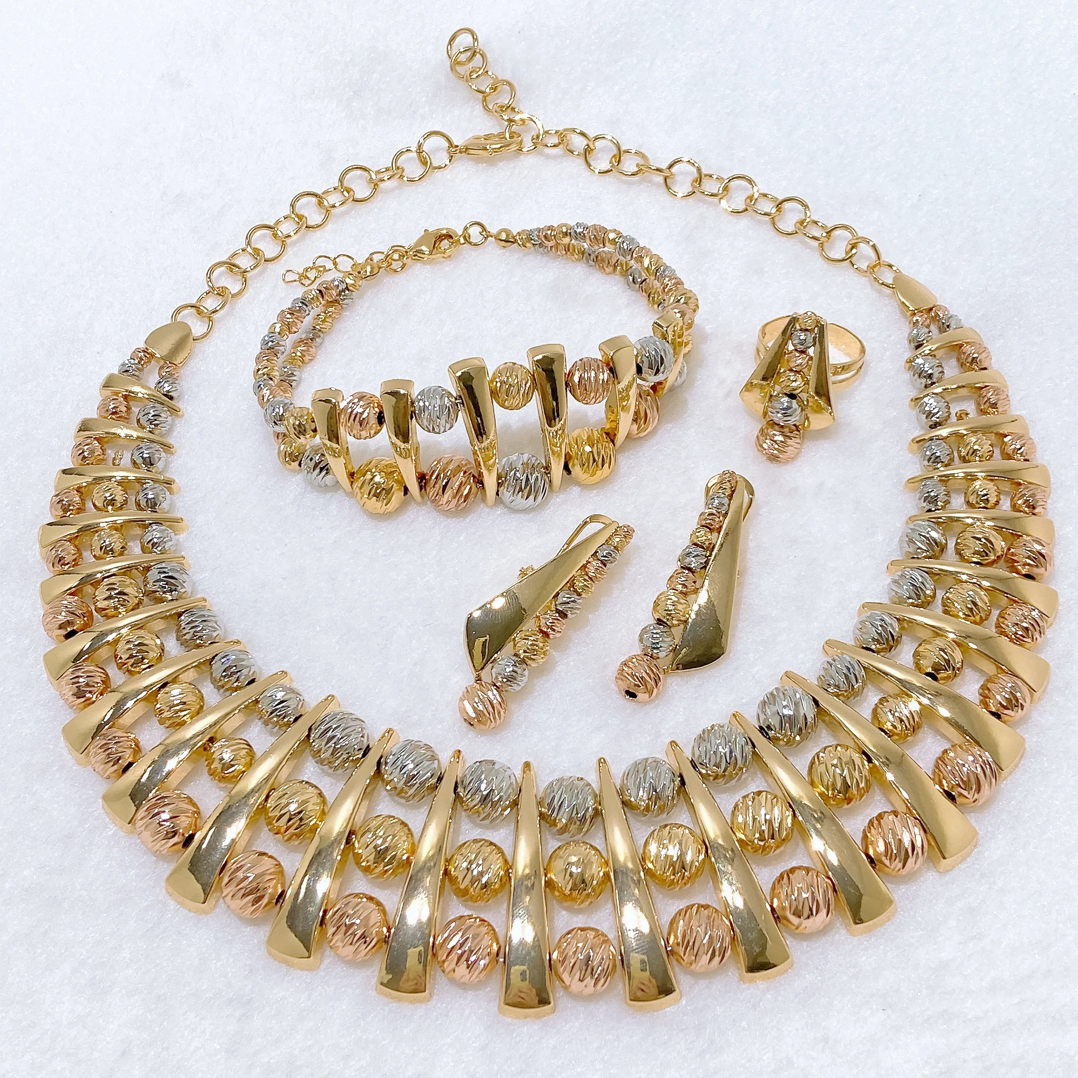 Italian Women Jewelry Set Large Necklace Gold Plated  Luxury Dubai Wedding Jewelry Gift