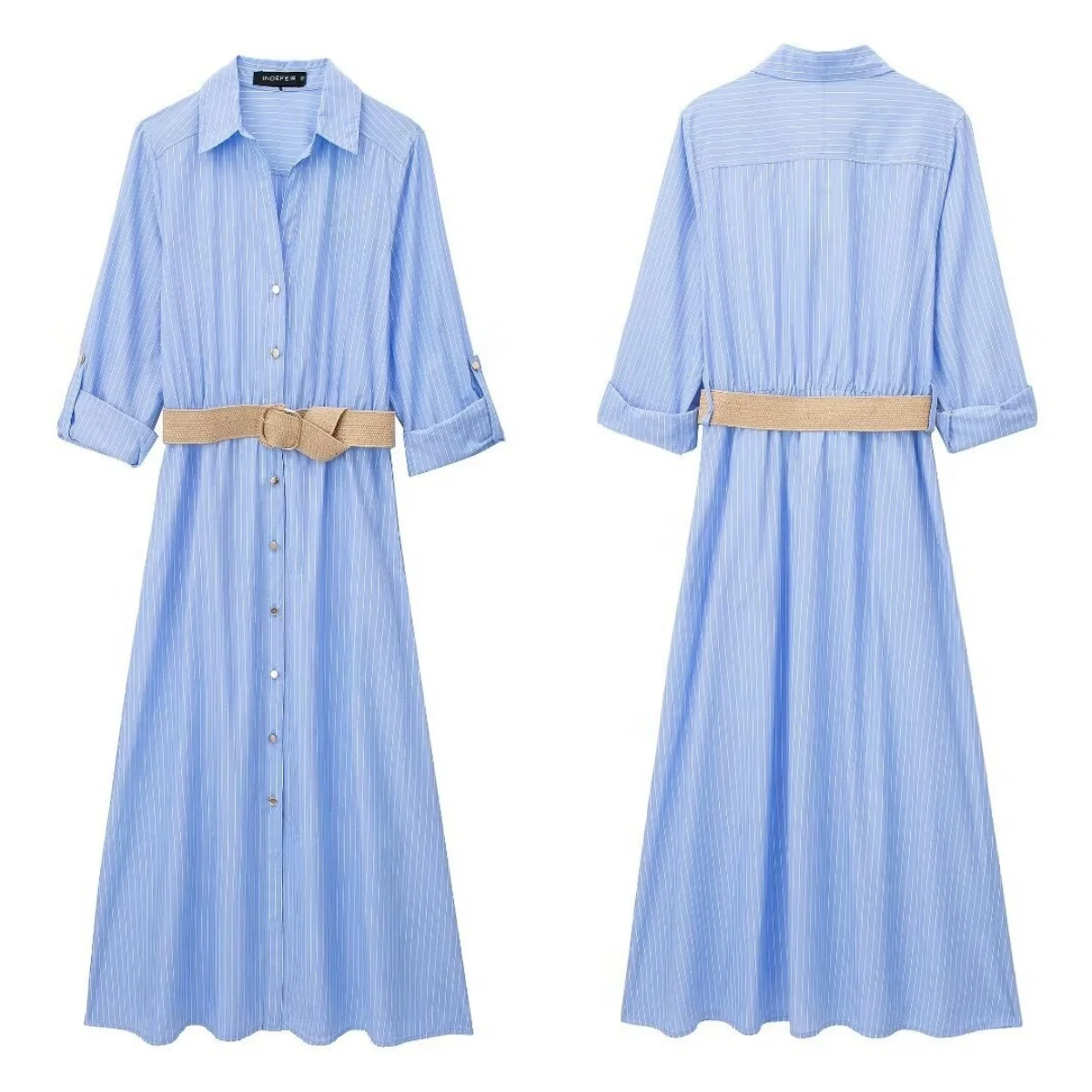 

Women Autumn New Chic Fashion With Jute belt shirt style Dress Vintage Long Sleeve Female Dresses Vestidos Mujer 2024