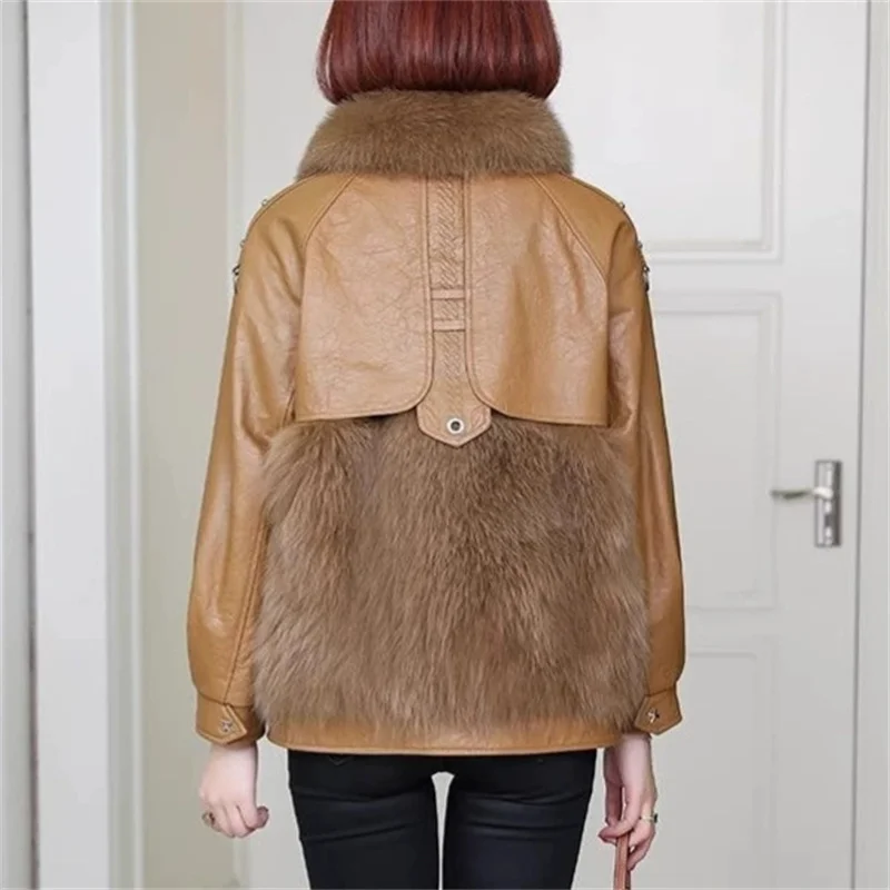 Cappotto in pelle impiombata in pelliccia di volpe sintetica Giacca corta imbottita in cotone da donna Inverno Addensare caldo Capispalla allentato Casual Top femminile 2025