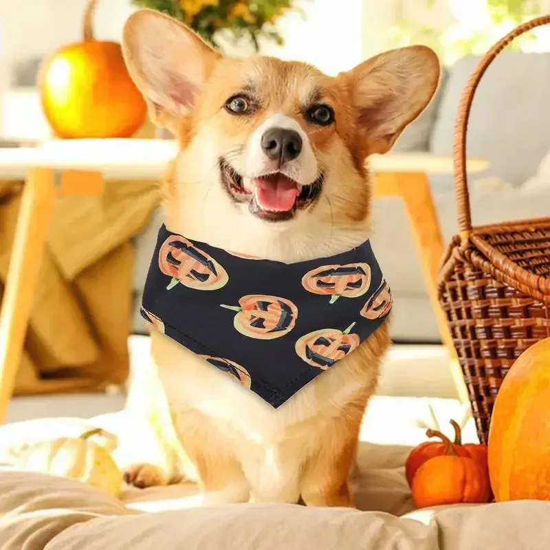 

Halloween Dog Neck Towel Washable Halloween Dog Neck Wrap Spider And Skull Design Adjustable Pumpkin Triangle Scarf Easy-Clean