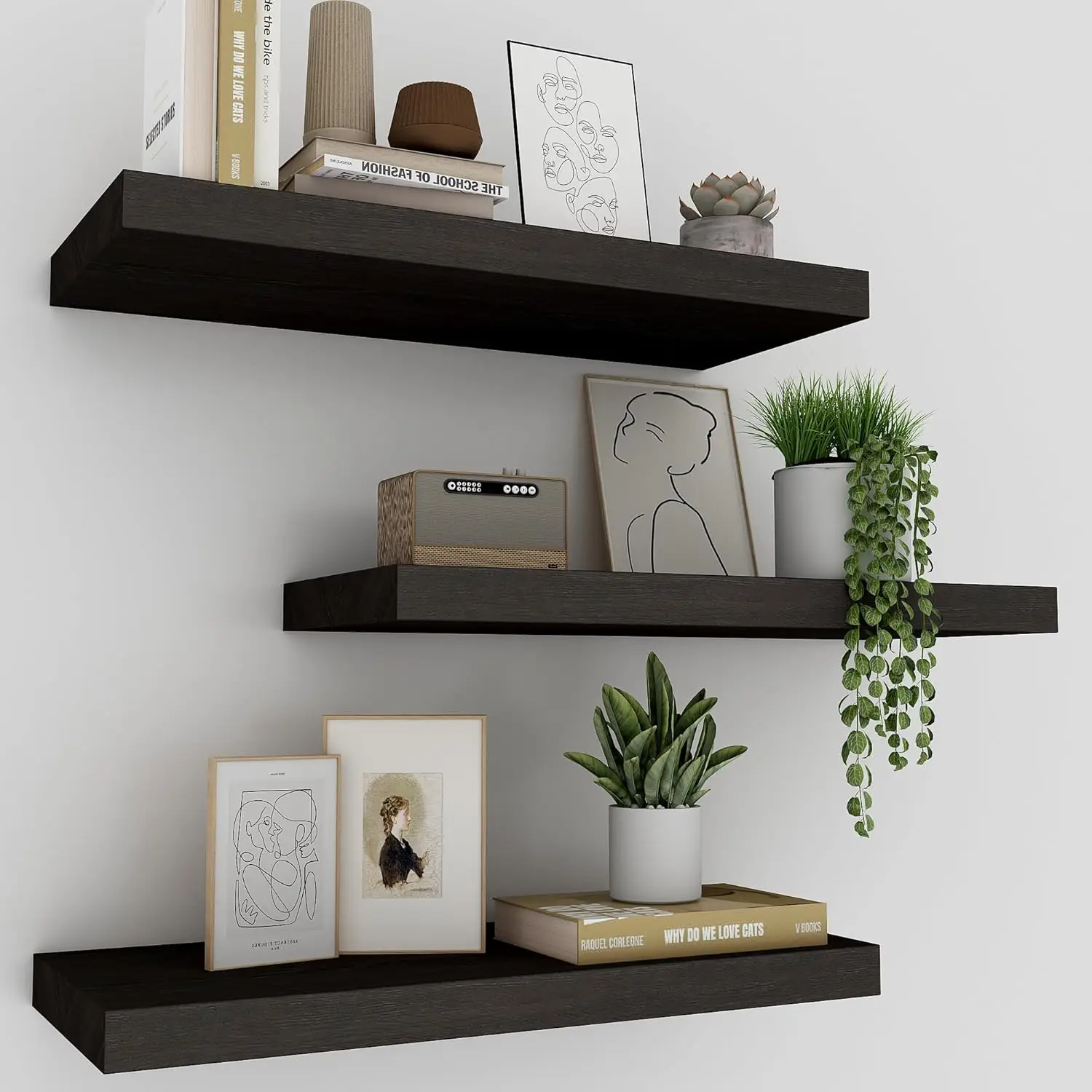 

Floating Shelves for Wall Set of 3, 16" Black Wall Shelves for Home Decor, Frame Display Floating Shelf for Living Room