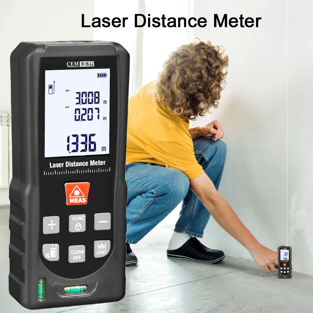 

Laser Measurement Tool High Accuracy 262ft/80M Laser Tape Measure with Backlit LCD Display, ft/m/in Switching, 2 Bubble Levels