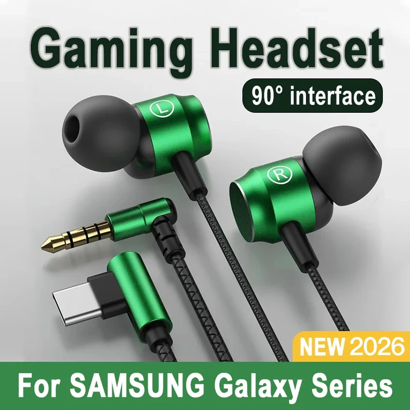 삼성 90용 ° 잭 유선 게이밍 헤드셋 HiFi 서라운드 사운드 마이크 탑재 타입 C 3.5mm 음악 헤드폰 갤럭시 S25 24 아이폰 17용