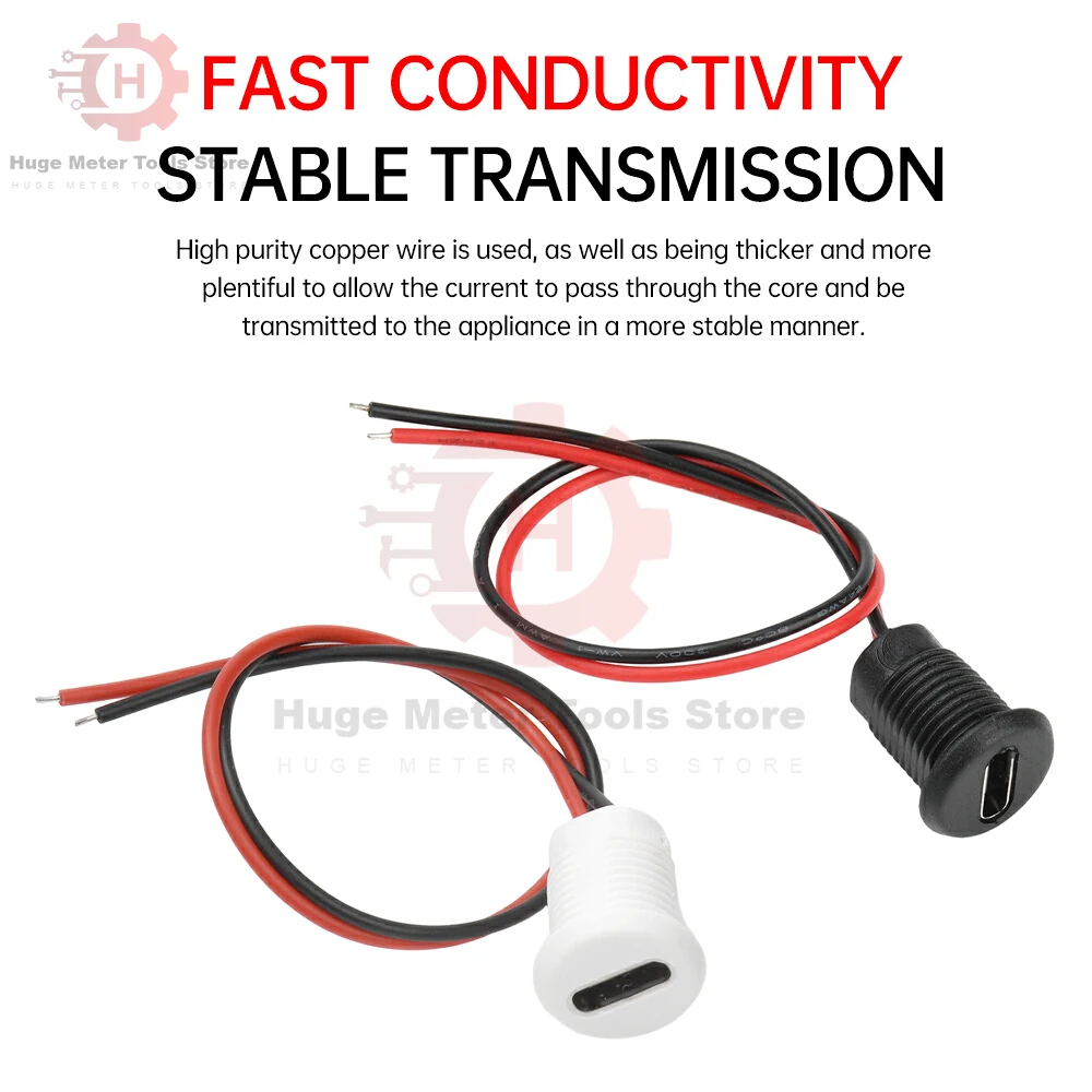 2Pin USB-C Connector Type-C Waterproof with PH 2.0 nut locking Panel mounting TPC Waterproof Fast Charging With Welding