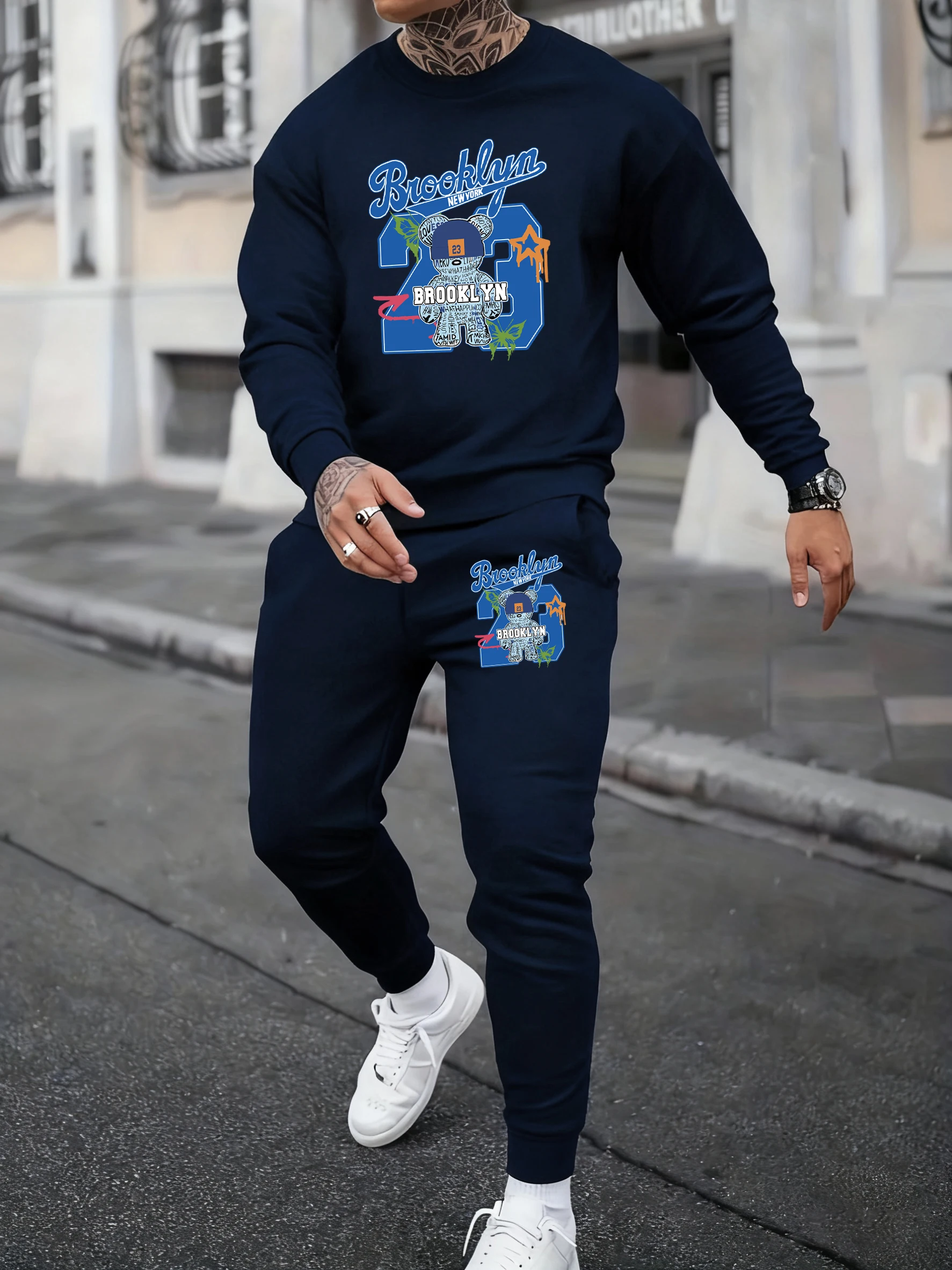 

Brooklyn Bear Number 23 Jersey Printed Male Casual Pocket Pants Fleece Comfy Hoodie Sweatpants Suit Basics Jogging Sweatshirts