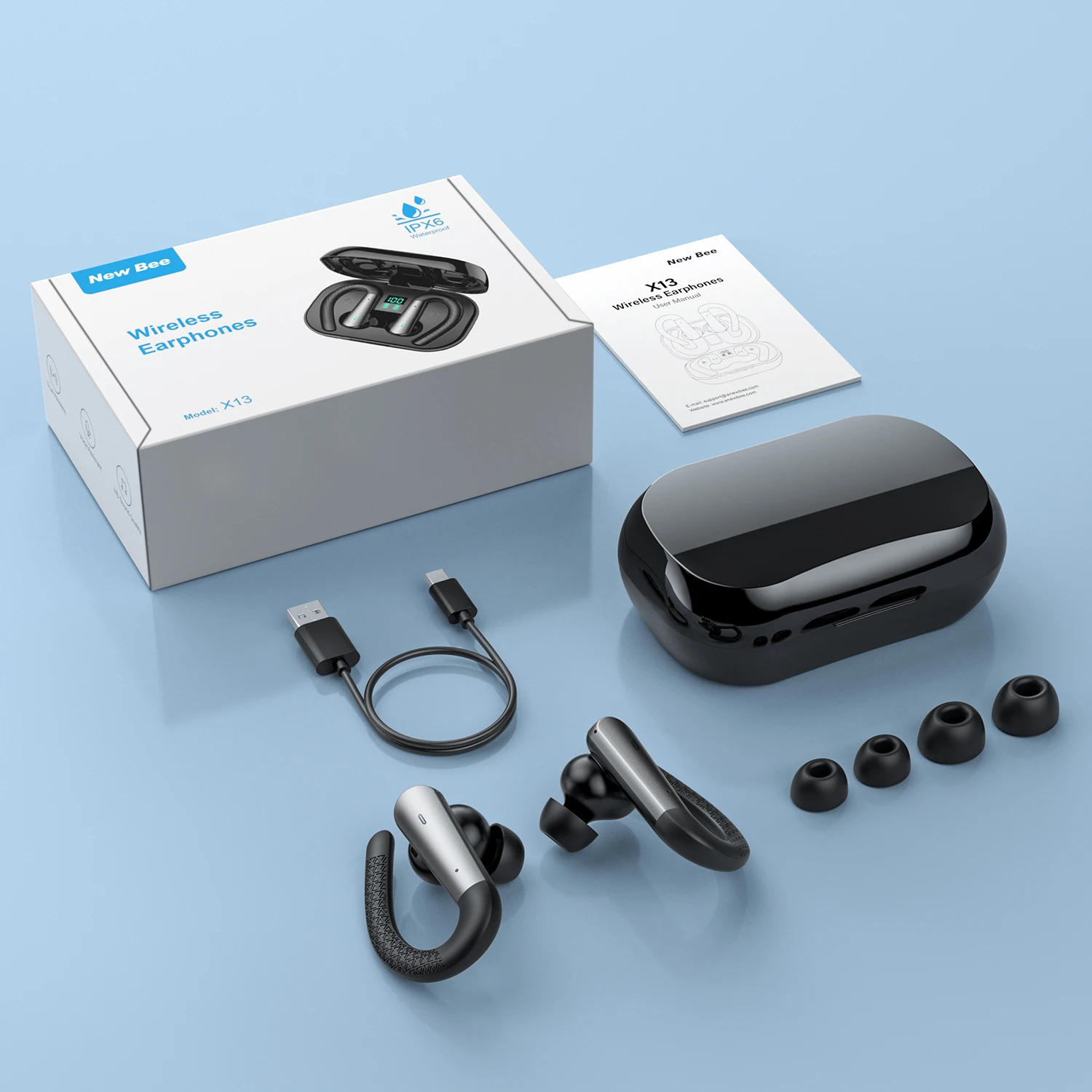 جديد Bee X13 سماعات لاسلكية TWS سماعات أذن رياضية سماعة رأس بخاصية البلوتوث 40 ساعة مع ميكروفون IPX6 سماعة أذن مقاومة للماء مع شاشة LED