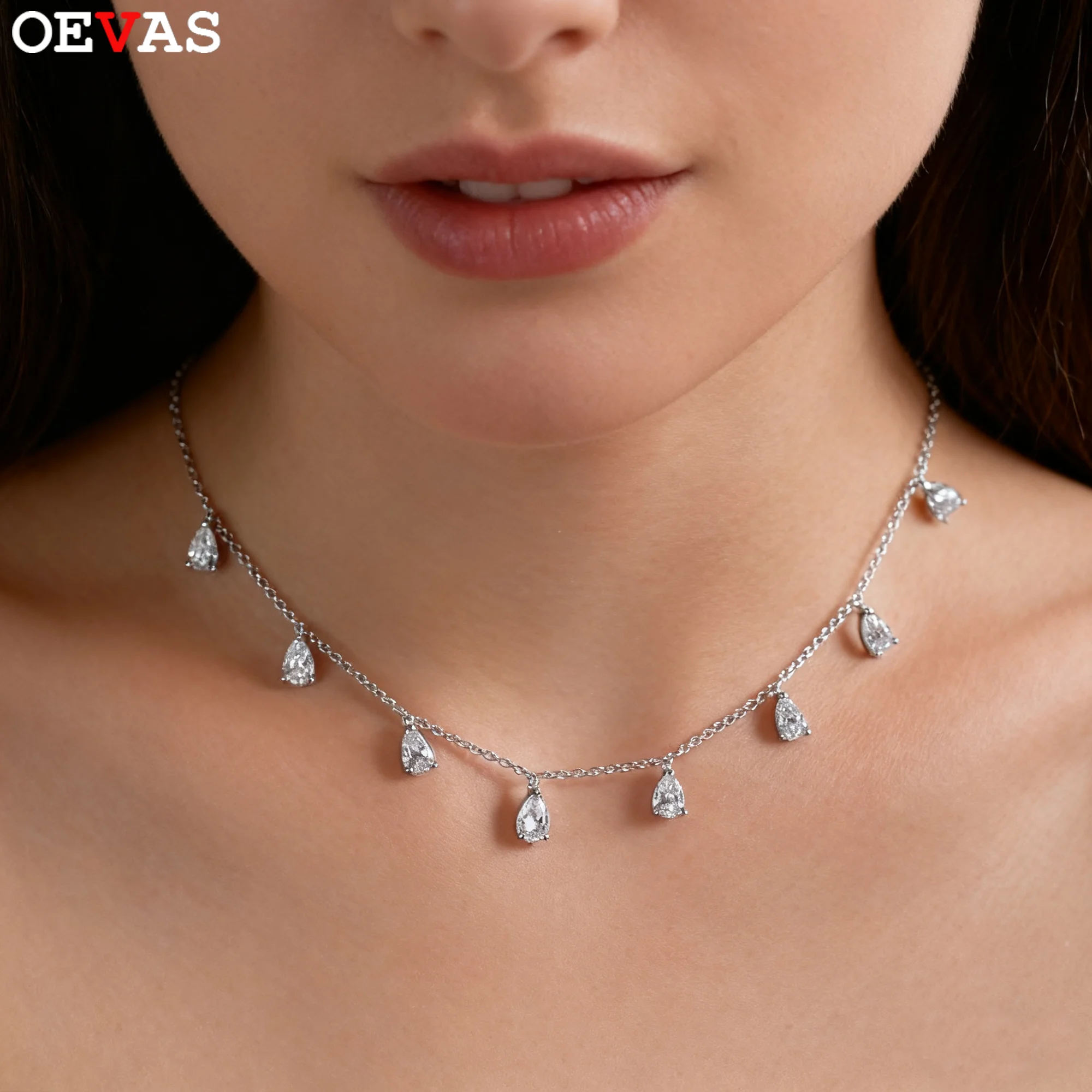 

OEVAS 0.3CT 0.5CT Pear Cut Moissanite Necklaces for Women S925 Silver Lab Diamond Waterdrop Neck Chain Choker Fine Jewelry