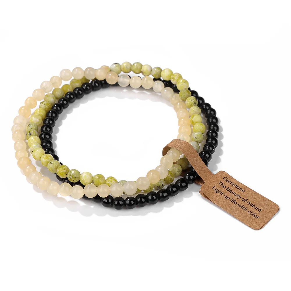 4mm Mini Natural Stone Mineral Beaded Bracelet Minimalism New Fashion Elastic Rope Gem Bracelets 3pcs/set Gifts Wholesale