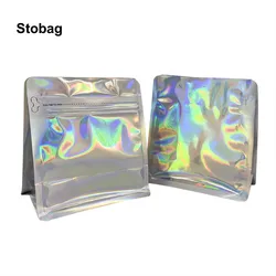 StoBag 50pcs Laser Transparent Coffee Beans Packaging Bag with Valve Sealed for Powder Nuts Storage Stand Up Reusable Pouches