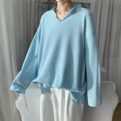 Autumn Winter V Neck Long Sleeve Men Sweater Lazy Style Loose Korean Fashion Harajuku 2xl Oversized Pullover Knitted T Shirt Tee