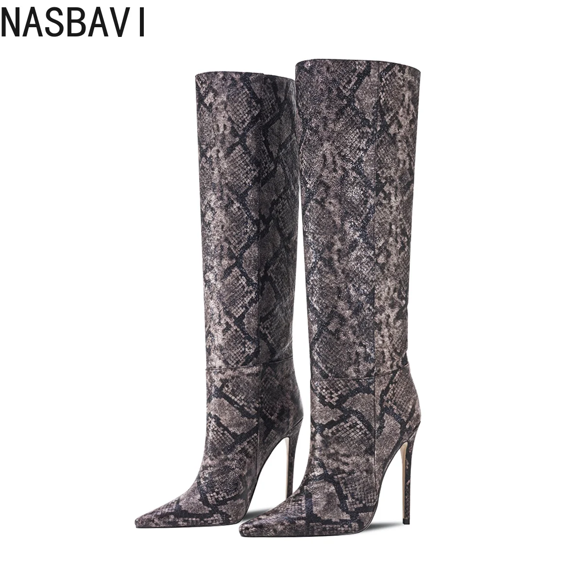 Botas de Invierno Modernas hasta la Rodilla para Mujer, con Estampado de Serpiente, Tacón de Aguja, Cierre de Cremallera, Punta en Pico, Zapatos Sexys para Fiesta o Trabajo