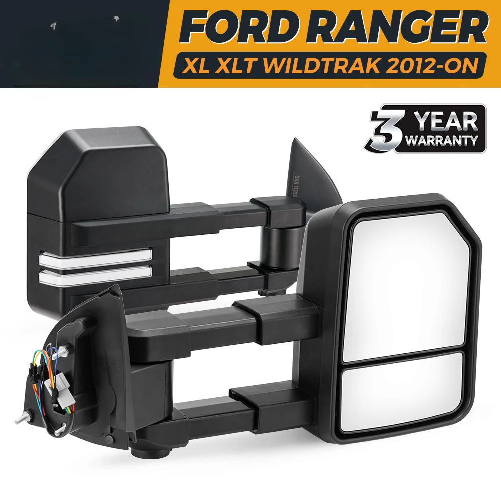 Left Hand Drive Led Turn Signal Light Truck Extendable Towing Mirrors for Ford Ranger Wildtrak Raptor 2012-on