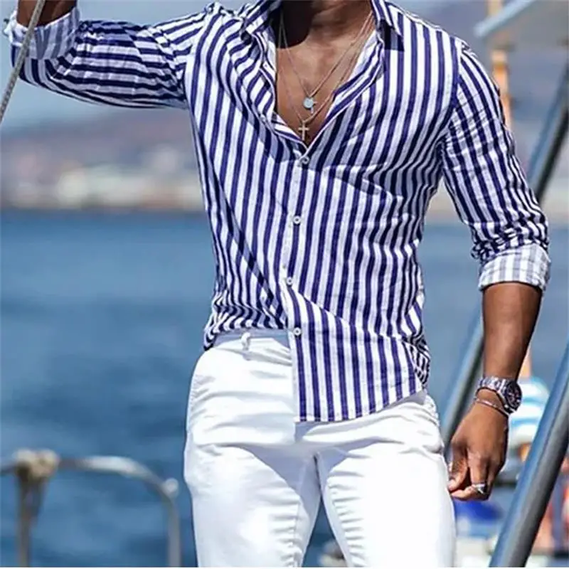 2027 Fashion Lapel Shirt Striped Plaid Blue Green Shirt Tiger Totem Black White HD Pattern Cuban Broken Collar Fashion Popular