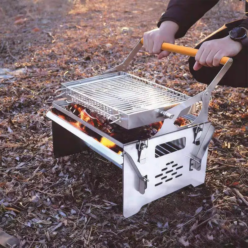 

Removable 360° Flip BBQ Grill,Charcoal Barbecue Stove for Home&Outdoor Use,Portable Fish Grill for Camping& Picnic,Easy to Clean