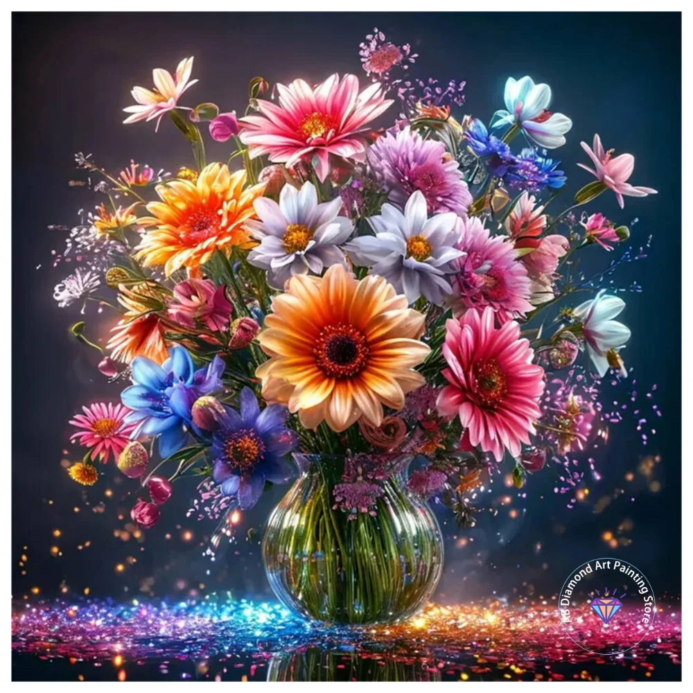 

Vase Flower AB Diamond Painting Kit Square Round Diamond 5D DIY Cross Embroidery Handmade Art Adult Exquisite Gift Home Decor