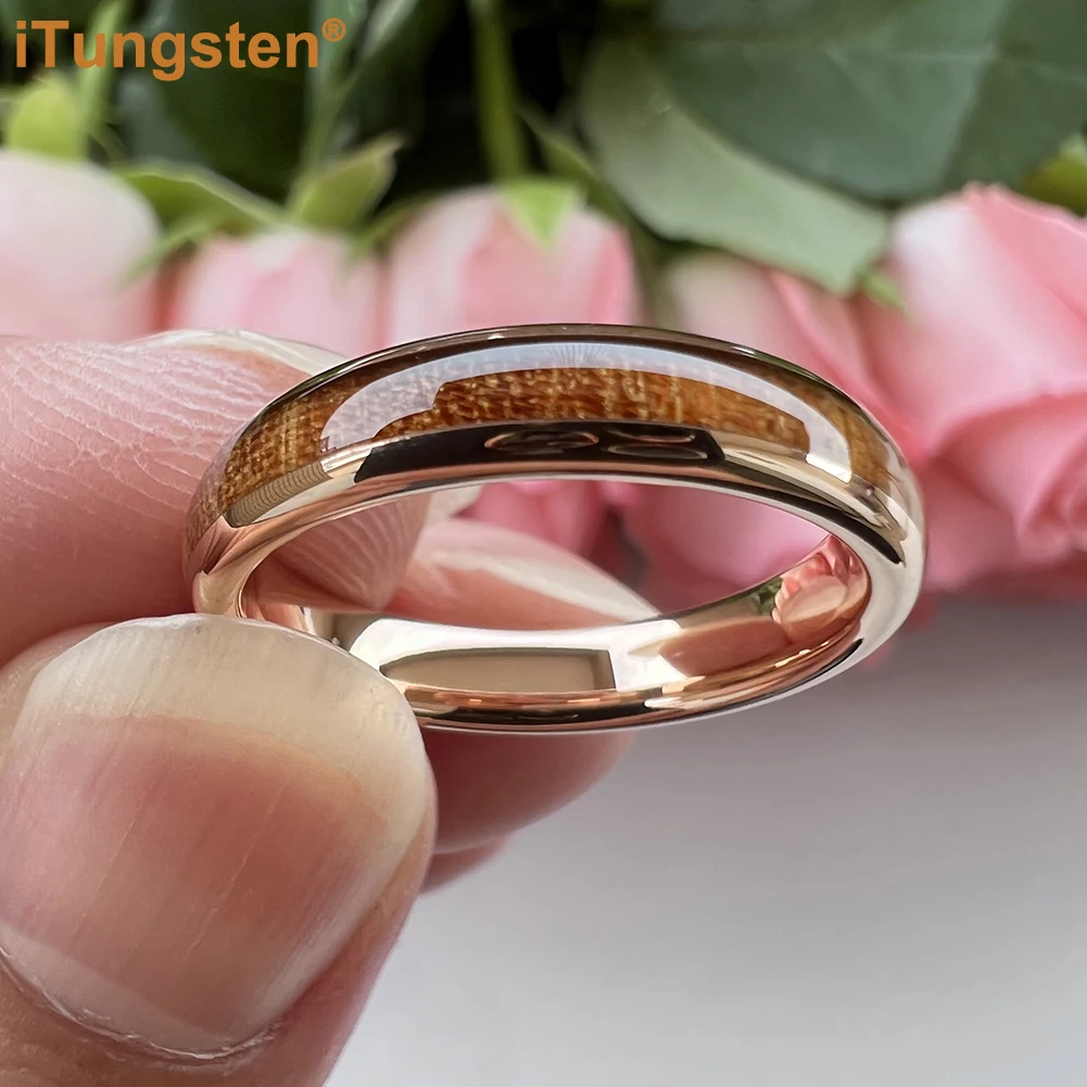 iTungsten 4mm 6mm 8mm Koa Wood Ring Tungsten Wedding Band For Men Women Domed Polished Trendy Jewelry Comfort Fit