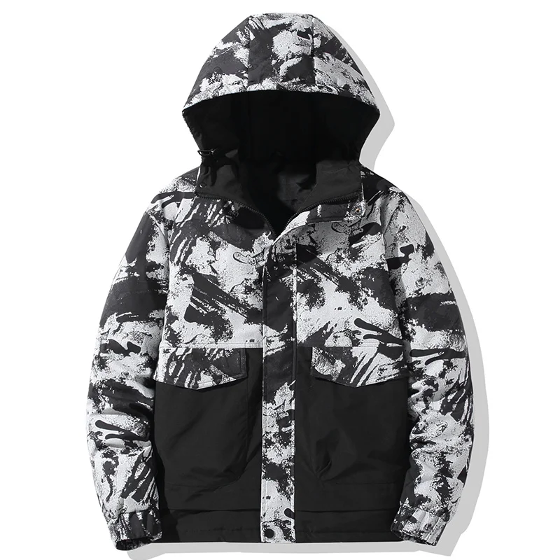 GIOIOMen's Down Jacket，Winter New Style Patchwork Printed White Duck Down Filled Warm Fashion Down Cotton Jacket Coat