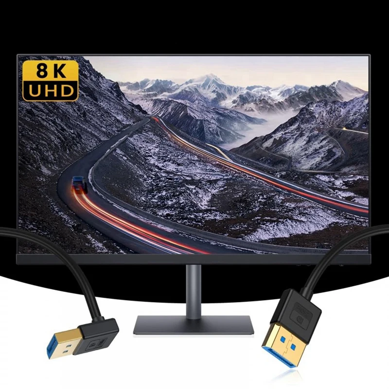 60Cm Cable Ultrafine Down Angled 1.4 DP To DP Cable 8K 60Hz UHD 4K 144Hz 90 Degree For Alienware Monitors