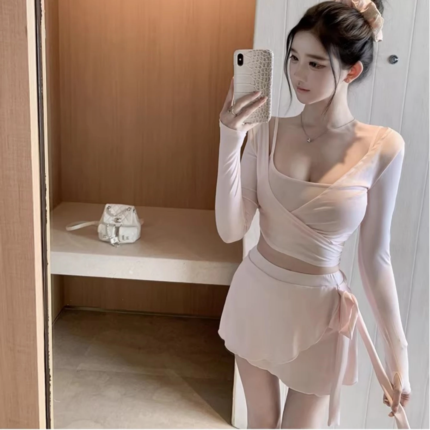 sexy-two-piece-set-lisa-ballet-girl-strap-top-high-waist-skirt-mask-combo-pure-desire-fashionable-spring-collection