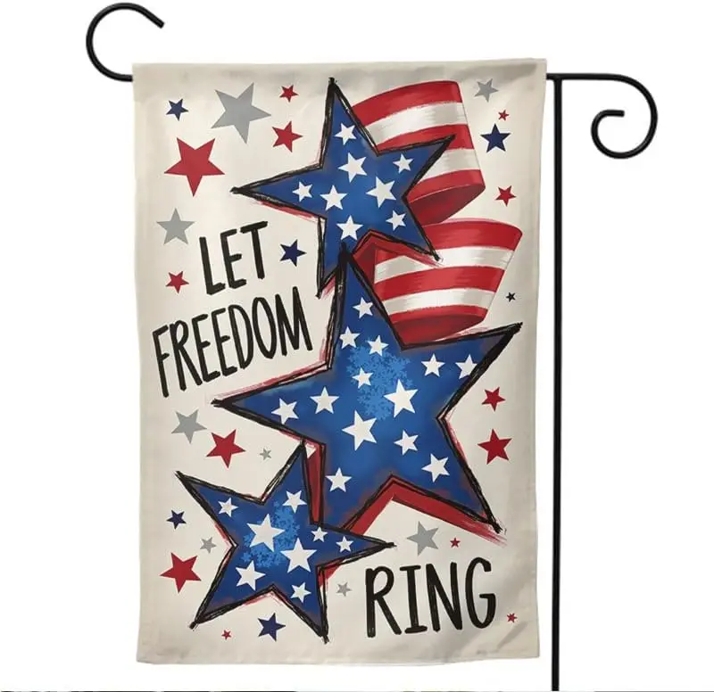 Patriotic Stars & Stripes Garden Flag Let Freedom Ring Doublesided Outdoor Yard Flag 12X18 Inch Memorial Day Independenc AAO EEZ