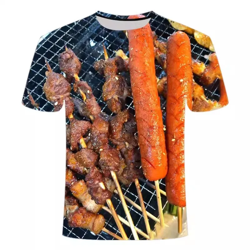 Summer 3d Food Barbecue Men\'s And Women\'s Fashion Harajuku Street Clothing Short Sleeve Casual Loose Sports Breathable T-shirt