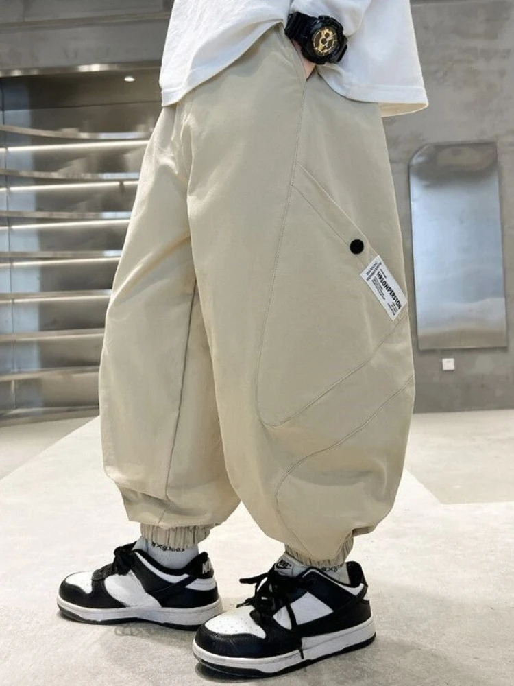Boys Cargo Pants Spring 2026 New Kids Tactical Jogger Trousers Casual Outdoor Sports Slim Fit Hip Hop Streetwear Long Pants
