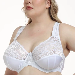 Womens Bra Lace Brassiere Lingerie Top Support Underwire Large Adjusted-straps BH Plus Size E F G H I Cup