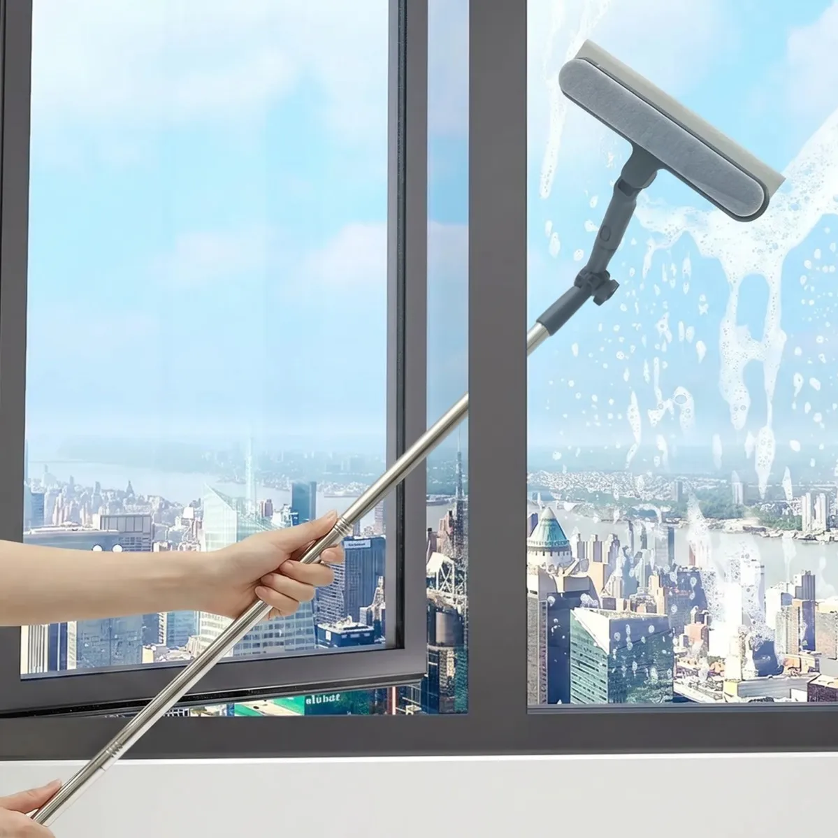 Teleskopische Doppelseitige Fensterreinigungsbürste Ausziehbarer Drehbarer Badezimmer-Türwischer Wandschaber Reinigungswerkzeug
