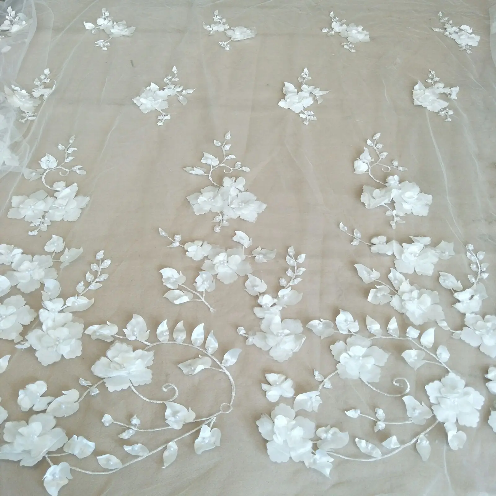 ivory wedding gown dress lace fabric 3D lace fabric 130cm width sell by yard