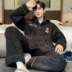 Men's Sleepwear Autumn/Winter Winter Coral Velvet Thickened and Flannel Plus-size Cartoon Men's Homewear Set Cartoon Comfortable