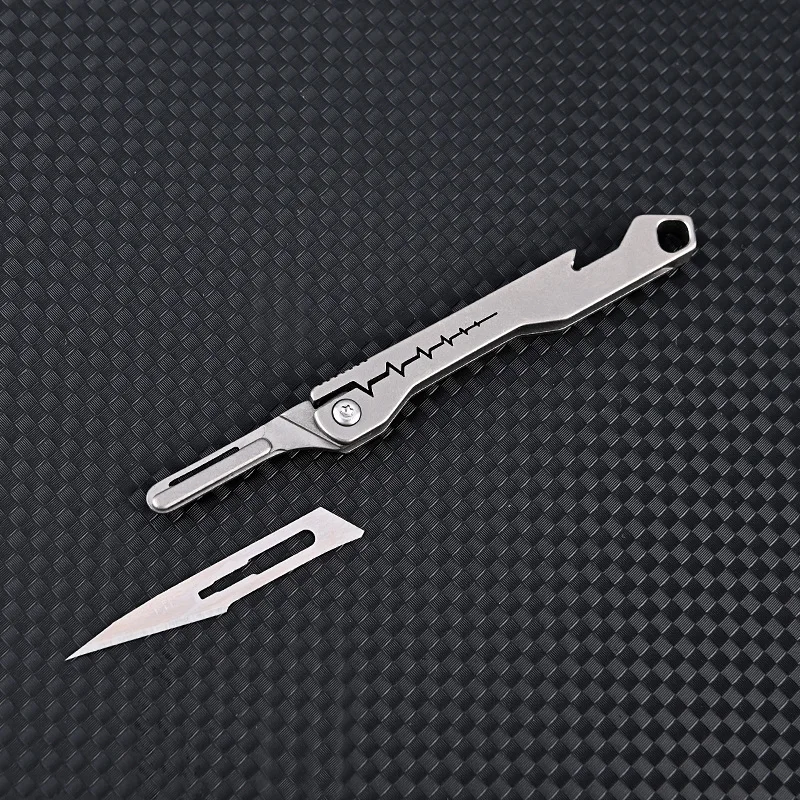 Replaceable NO.11 Surgical Blade Titanium Alloy Folding Knife Mini Bottle Opener Keychain Pocket Knife Outdoor Survival EDC Tool