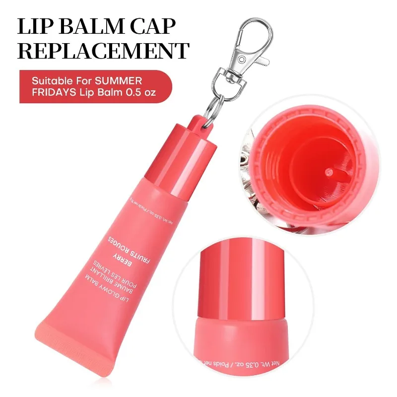4 PCS Laneige Lip Glowy Balm Replacement Cap, Red White Lip Balm Tube Lid With Keychain For Laneige Lip Glowy Balm Portable view 3