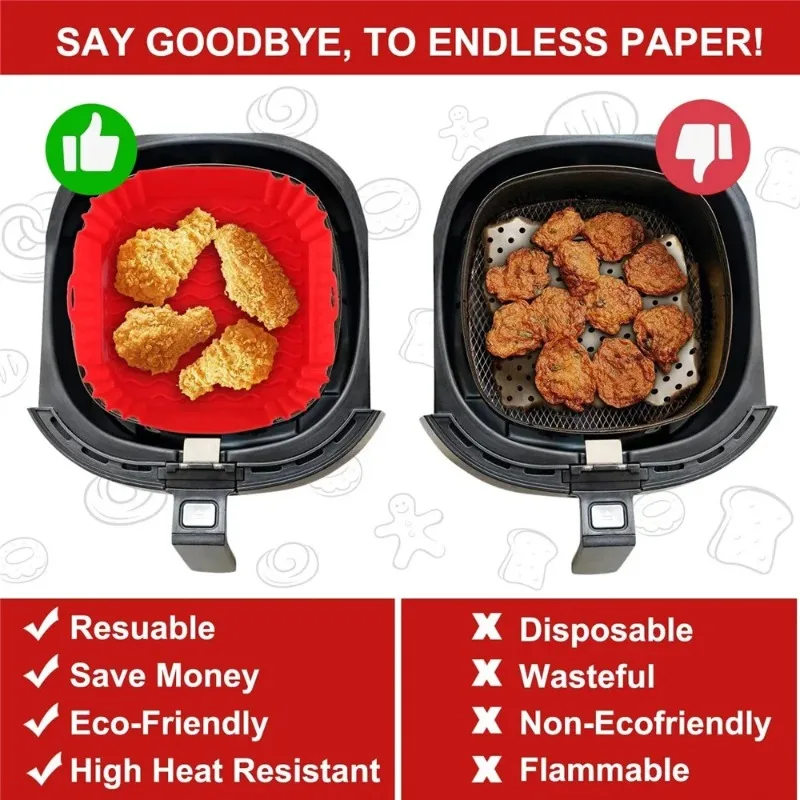 Reusable Airfryer Pan Liner Accessories Silicone Air Fryers Oven Baking Tray Pizza Chicken Airfryer Non-stick Silicone Mould