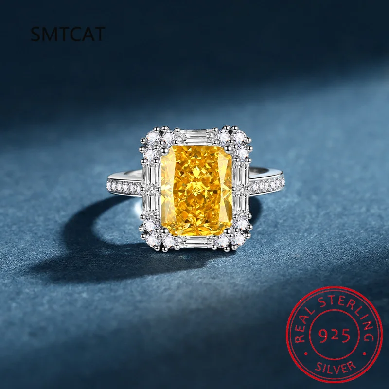 

Emerald Cut Yellow Genuine Natural Citrine 925 Sterling Silver Geometric Rectangle Ring for Women Gemstone Solitaire Jewelry
