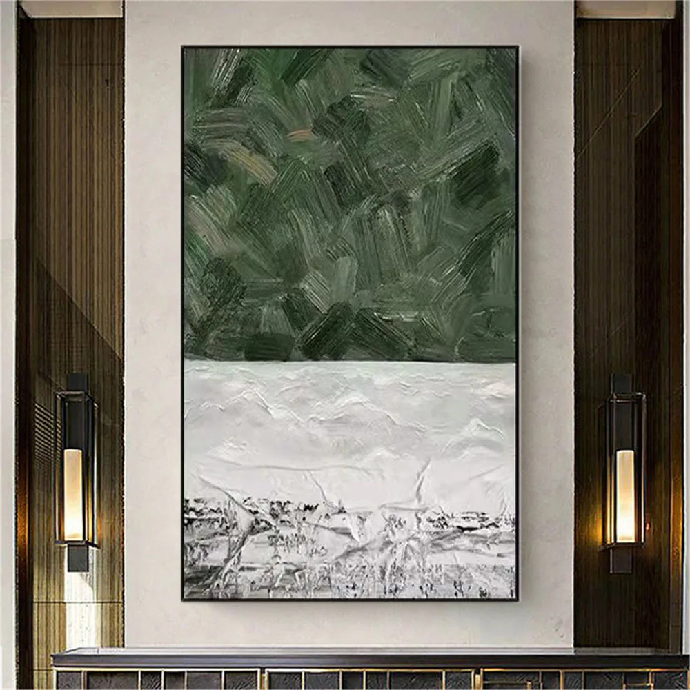 

Handmade Abstract Landscape Mural Thick Knife Green Scratch Paint Wall Art Picture Modern Simple Oil Paintings Decor Living Room