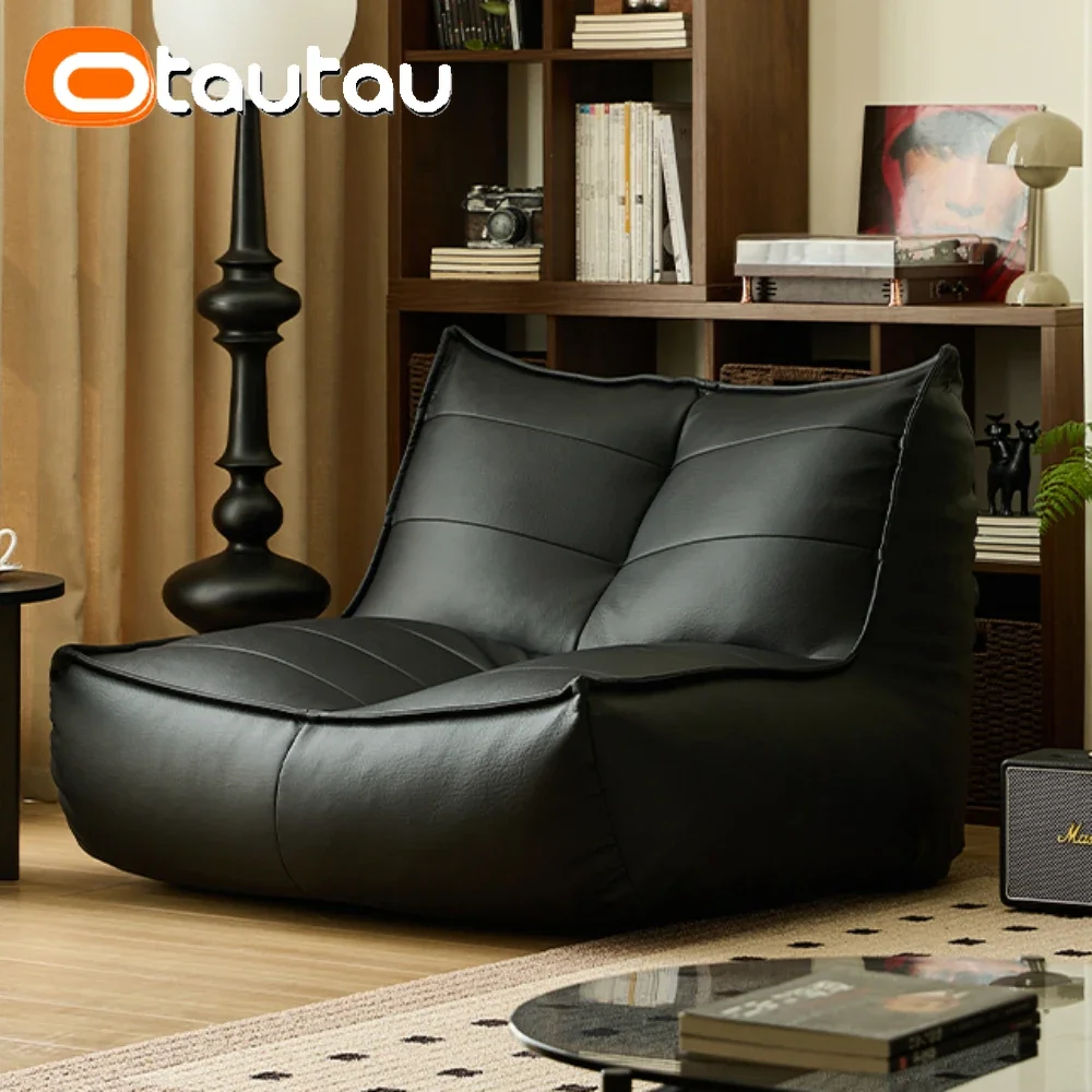 

OTAUTAU Faux Leather Bean Bag Cover Without Filler Beanbag Chaise Lounger Pouf Sofa Bed Floor Couch SF155
