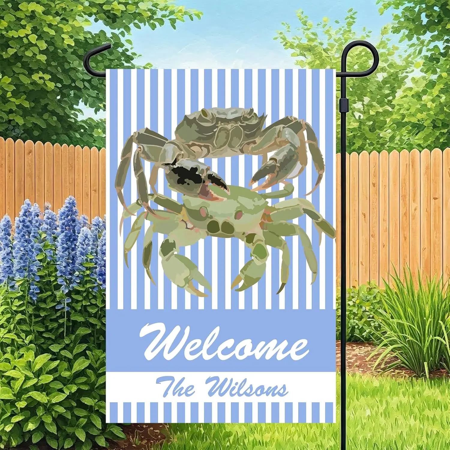 Personalized Nautical Garden Flag Custom Coastal Blue Crab Beach Yard Flag Double-Sided Vertical Outdoor Welcome Banner for  UUX