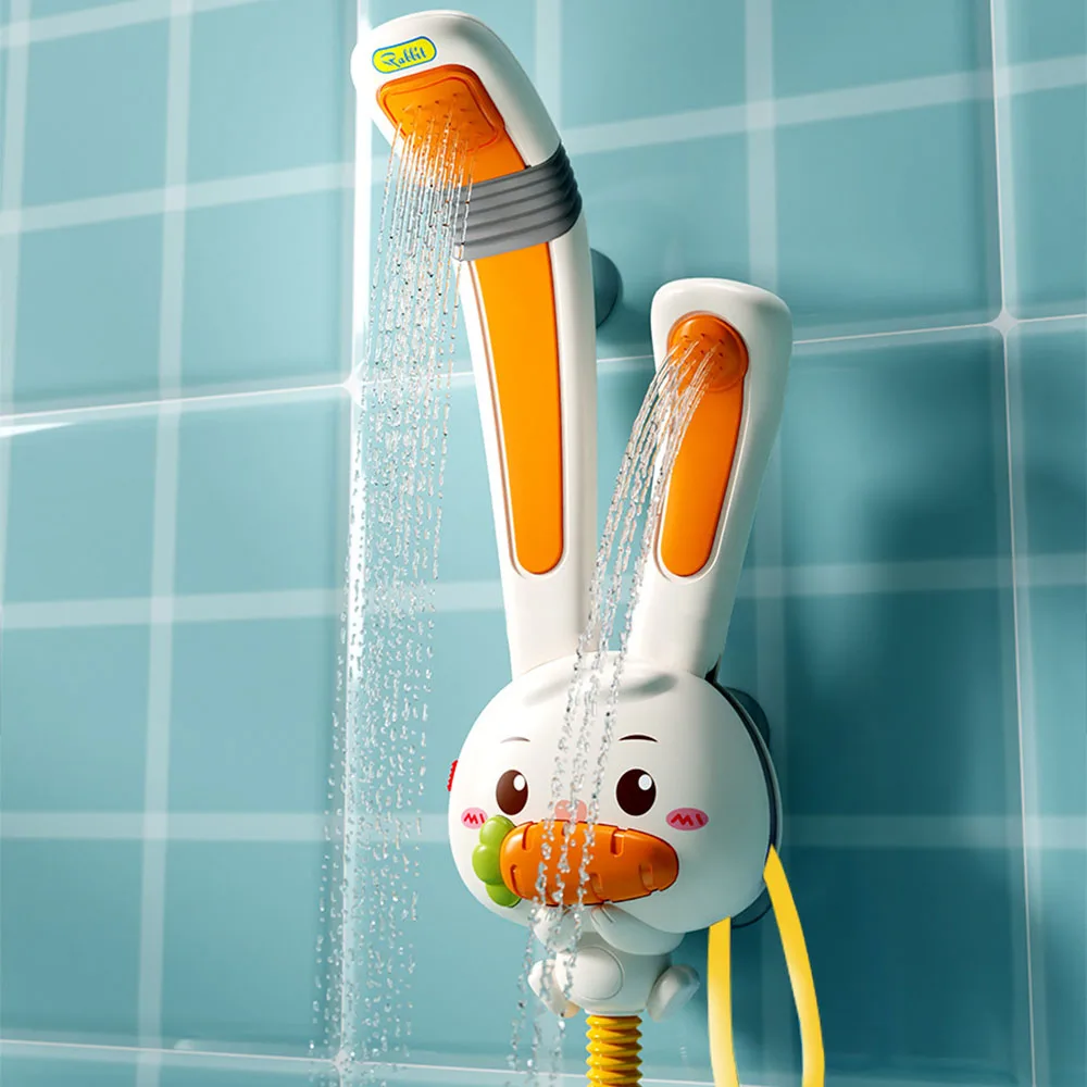 탈착식 어린이 토끼 샤워 장난감, 샤워 헤드 포함, 아기 전동 물 분사 장난감, 3가지 분사 모드
